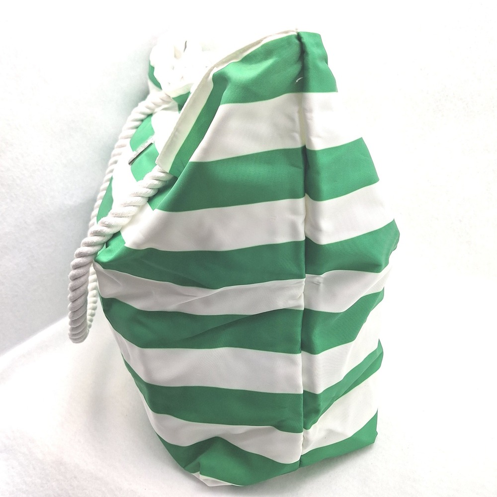 Bang & Carsen Tote Bag Large Green Striped Rope Handle Nautical Beach Resort - Picture 3 of 12